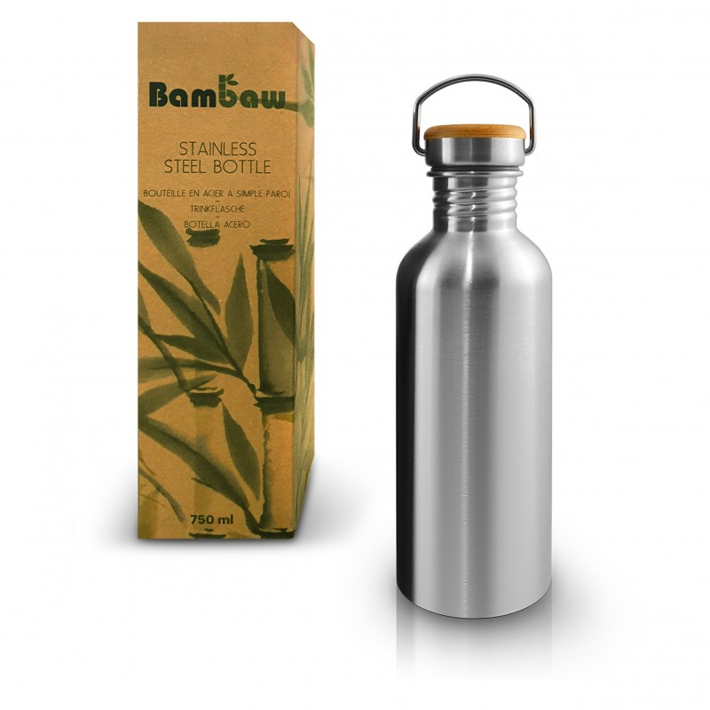 Edelstahlflasche mit Bambusverschluss - 750ml - Bambaw