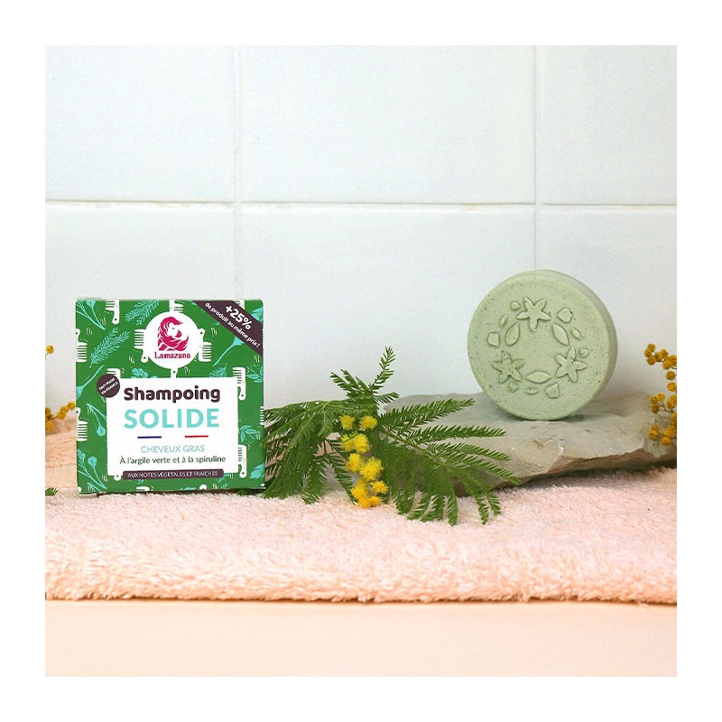 Shampoing solide pour cheveux gras - Argile verte et spiruline - 70g - Lamazuna