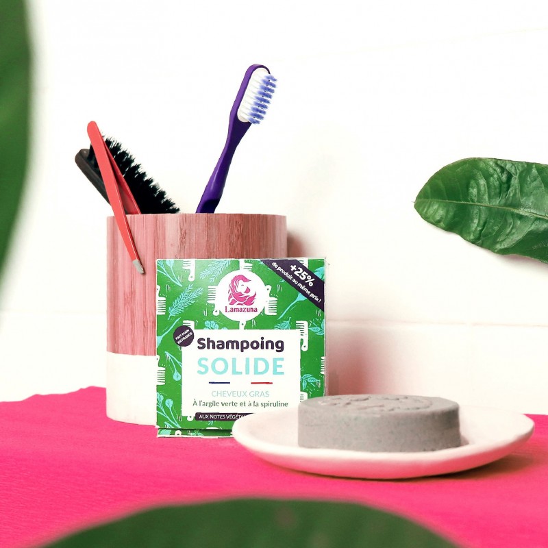 Shampoing solide pour cheveux gras - Argile verte et spiruline - 70g - Lamazuna