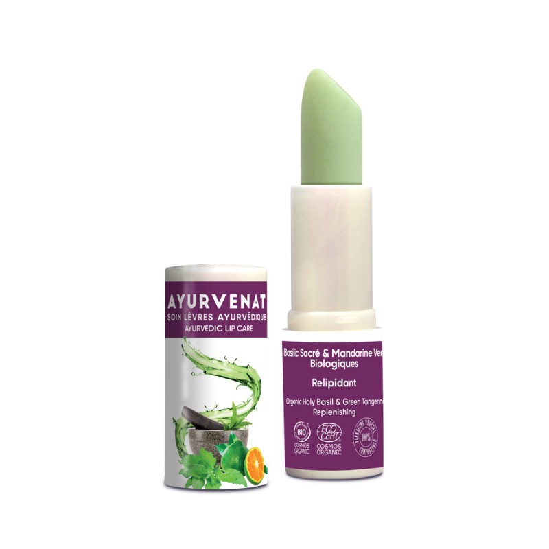 Trattamento per le labbra al basilico sacro e mandarino verde, rilassante e protettivo - 3,5g - Ayurvenat