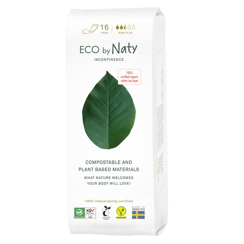 Serviette de protection pour l'incontinence, 100% compostable, Mini Plus - 16 pces - Naty