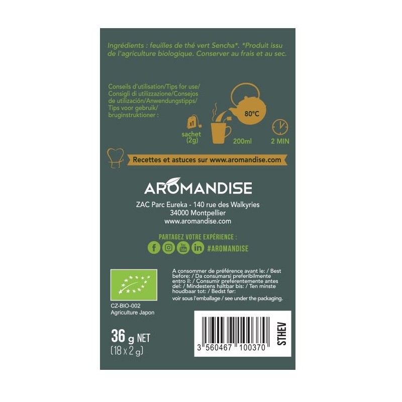 Thé vert Sencha de UJI en infusettes - 18 sachets - Aromandise