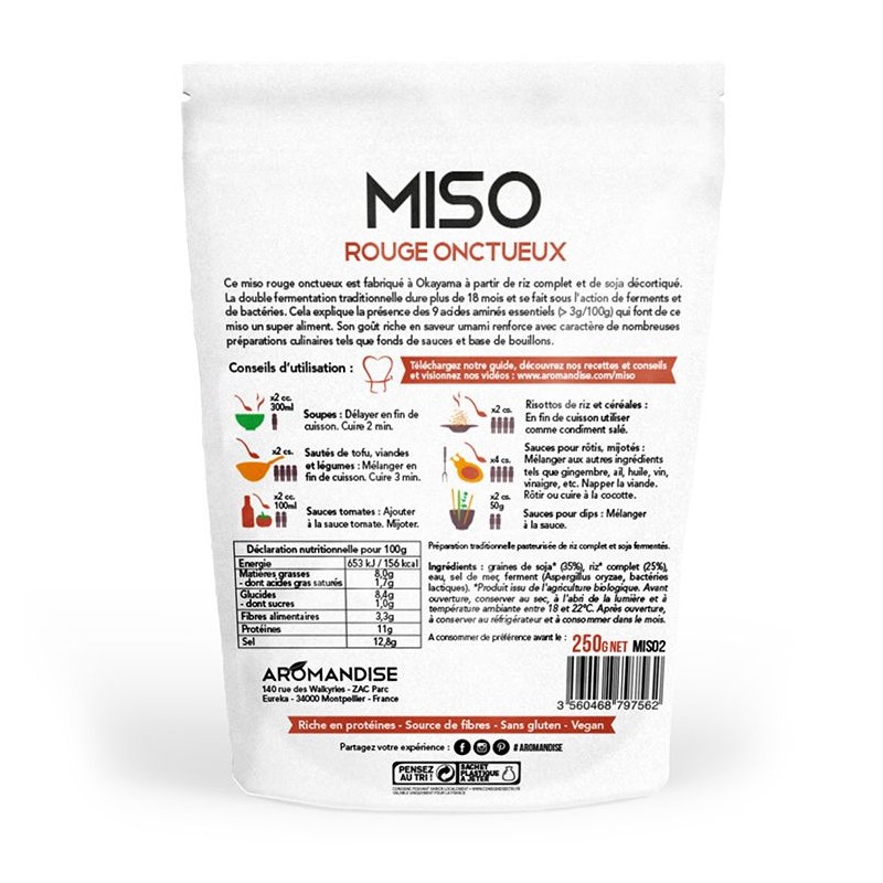 Rotes Bio-Miso, Ein Muss in der japanischen Küche (Reis und fermentierte Sojabohnen) - 250g - Aromandise
