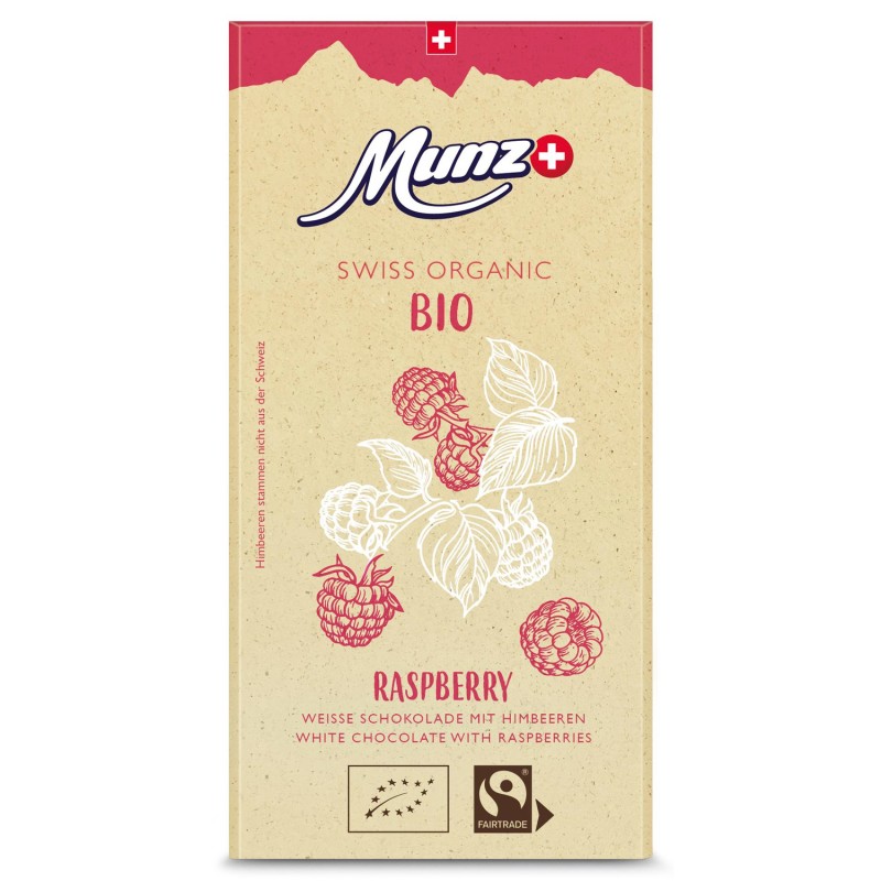 Cioccolato bianco Lamponi - Latte da Svizzera, Bio & Fairtrade -  - 100gr - Munz