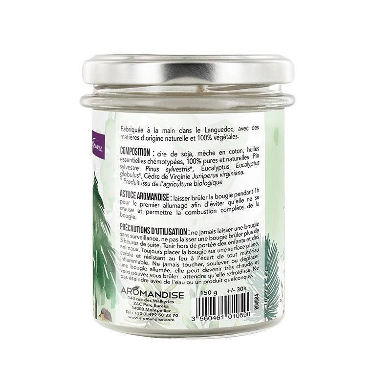 Candela da camera "Passeggiata nella foresta" 100% naturale con cera di soia, 30h - 150g - Aromandise