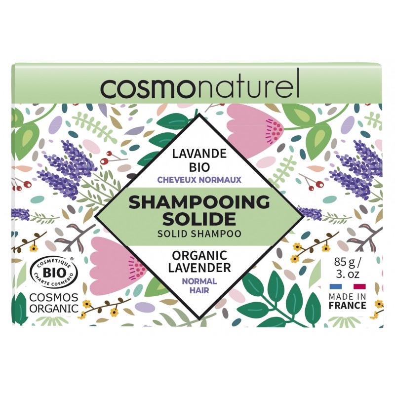 Shampoo solido organico, capelli normali con lavanda - 85g - Cosmo Naturel