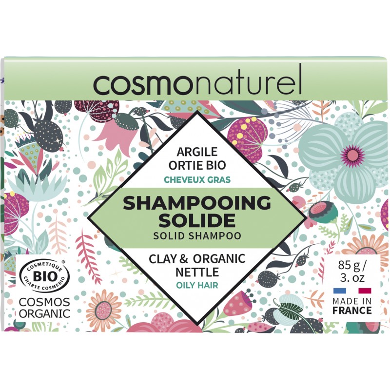 Shampooing solide BIO, Cheveux gras à l'Argile et Ortie - 85g - Cosmo Naturel