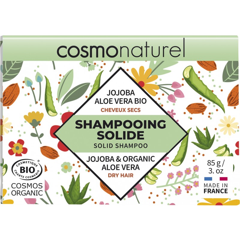 Shampoo solido organico, capelli secchi con Jojoba e Aloe Vera - 85g - Cosmo Naturel