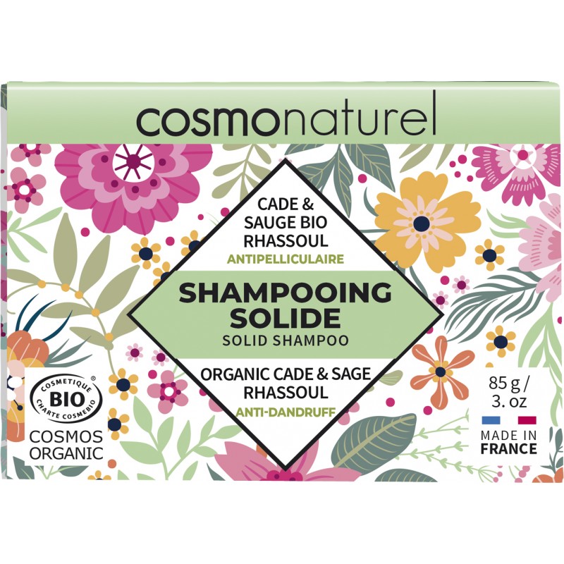 Shampooing solide BIO, antipelliculaire à la Sauge, Cade et Rhassoul - 85g - Cosmo Naturel