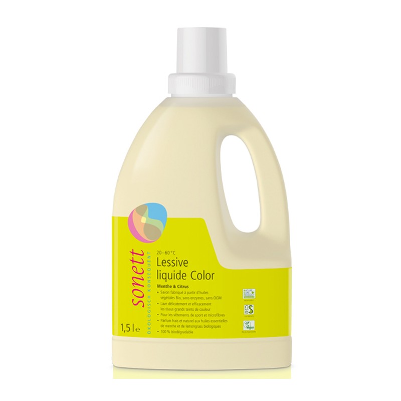 Ökologisches flüssiges Farbwaschmittel, Minze-Zitronengras - 1,5 Liter - Sonett