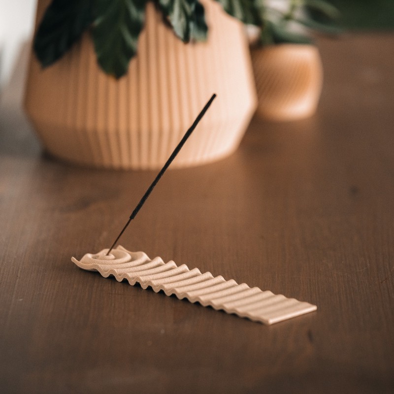 Porte encens en bois et amidon imprimée en 3D - Onde, Pin doré - COPO Design