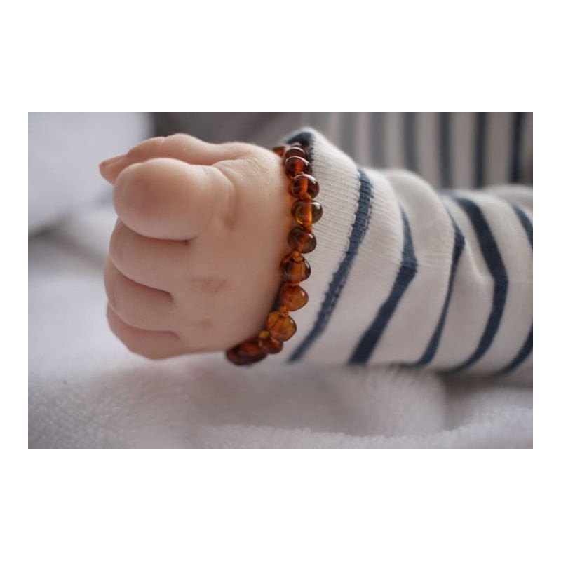  Bracelet bébé en Ambre, soulage les maux de dents et apaise - COGNAC - 14cm - Irréversible Bijoux