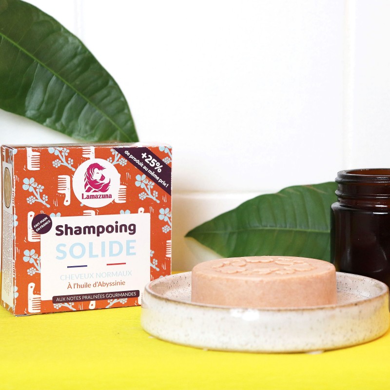 Shampoing solide pour cheveux normaux (sans huiles essentielles) - Huile d'Abyssinie - 70g - Lamazuna