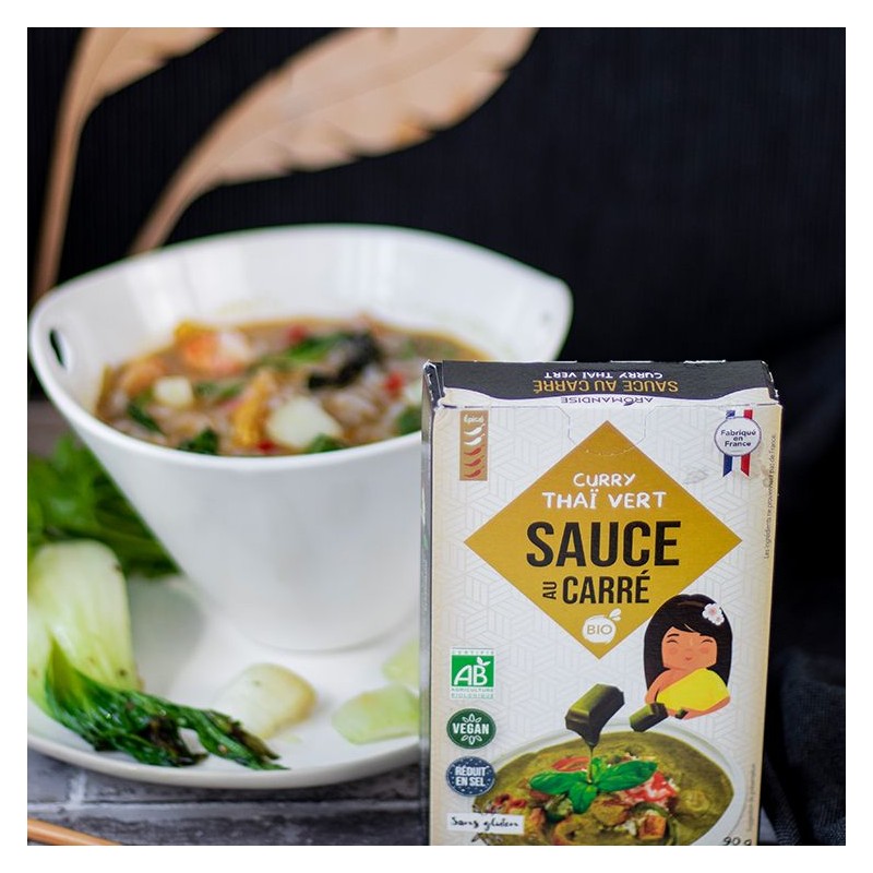 Sauce au carré BIO, Curry Vert Thai - 90g, 5 portions - Aromandise