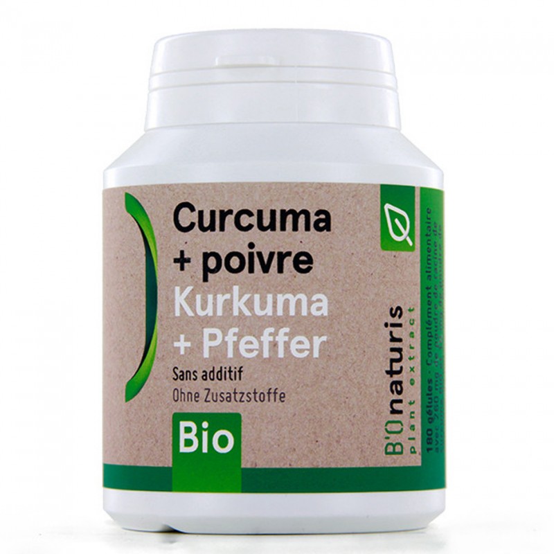 Curcuma + Poivre BIO, MOD - 180 gélules (260 mg) - BIOnaturis