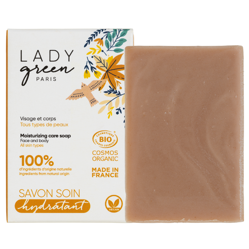 Feuchtigkeitsspendende Seife, Körper & Gesicht - Bio, vegan und 100% natürlich - Für alle Hauttypen - 100g - Lady Green