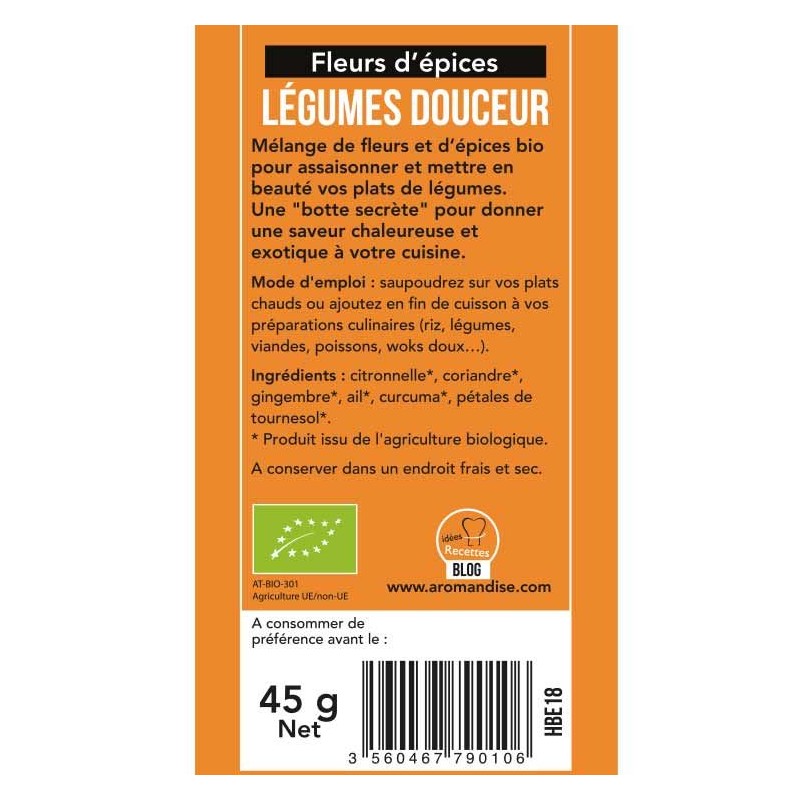 Fleurs d'épices BIO, Légumes douceur - 45g - Aromandise