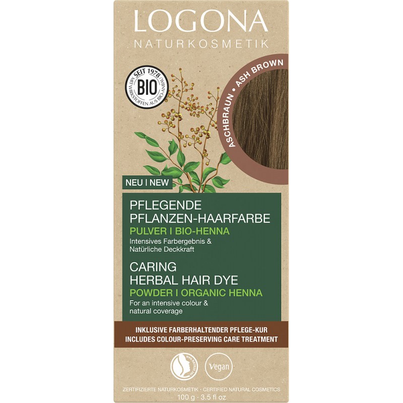 Poudre de coloration végétale BIO + Soin préparateur - Brun cendré - 2x50g + 1x 15ml - Logona