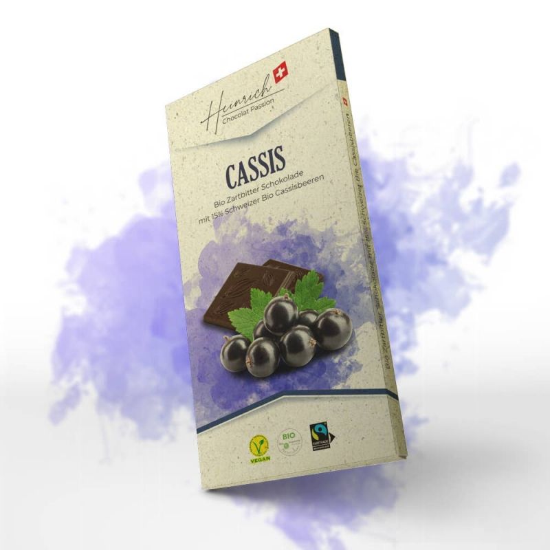 Bio Zartbitter Schokolade mit 15% Schweizer Bio-Cassisbeeren - 75g - Heidi Chocolaterie Suisse SA