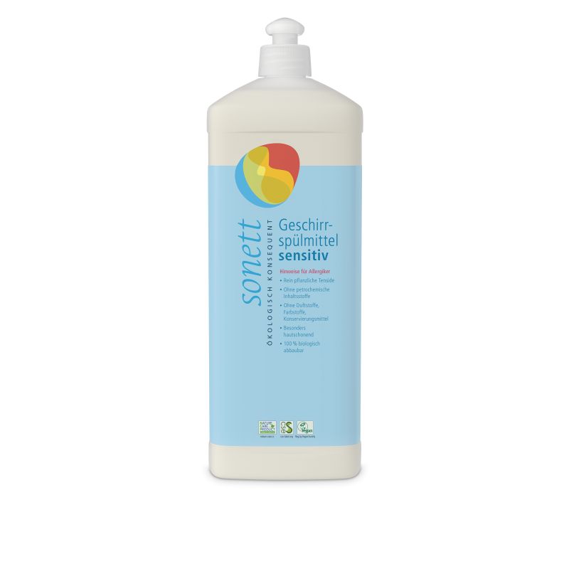 Liquide vaisselle main SENSITIV sans parfum, 100% biodégradable - Recharge 1 litre - Sonett