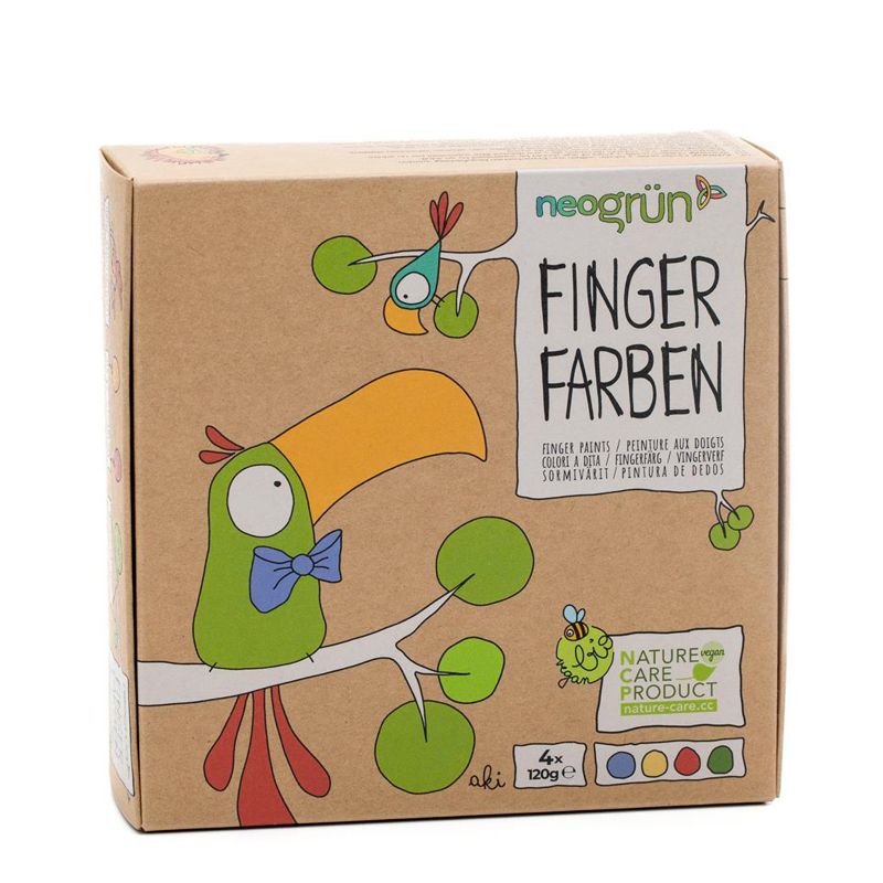 Peinture à doigt pour enfants, écologique et sûre - Pack "AKI", 4x120g - neogrün