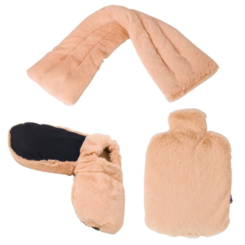 Pack: Wärmflasche + Halsband + Fußsack zum Aufwärmen in der Mikrowelle "Koralle" - Pelucho (Wohlfühl-Handwerker)