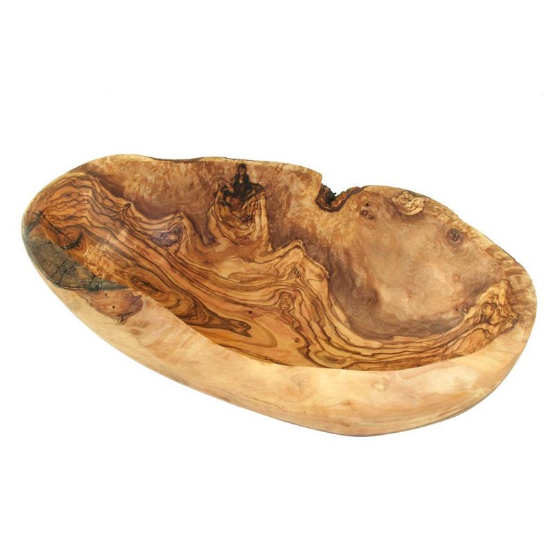 Bol à fruits ovale artisanal en bois d'olivier - 25-29 cm - Olivenholz Erleben