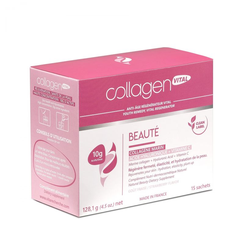 Collagen Vital Beauty, Straffheit, Elastizität, Feuchtigkeit und Faltenreduzierung - 15 Beutel, 128g - Vita