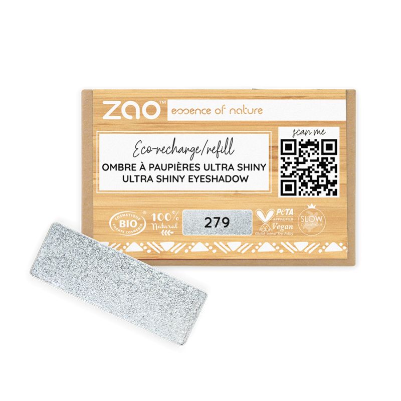 Fard à Paupières Ultra Shiny (en recharge rectangulaire) - 100% naturel, Bio & Vegan - N° 279, Diamant gris - Zao