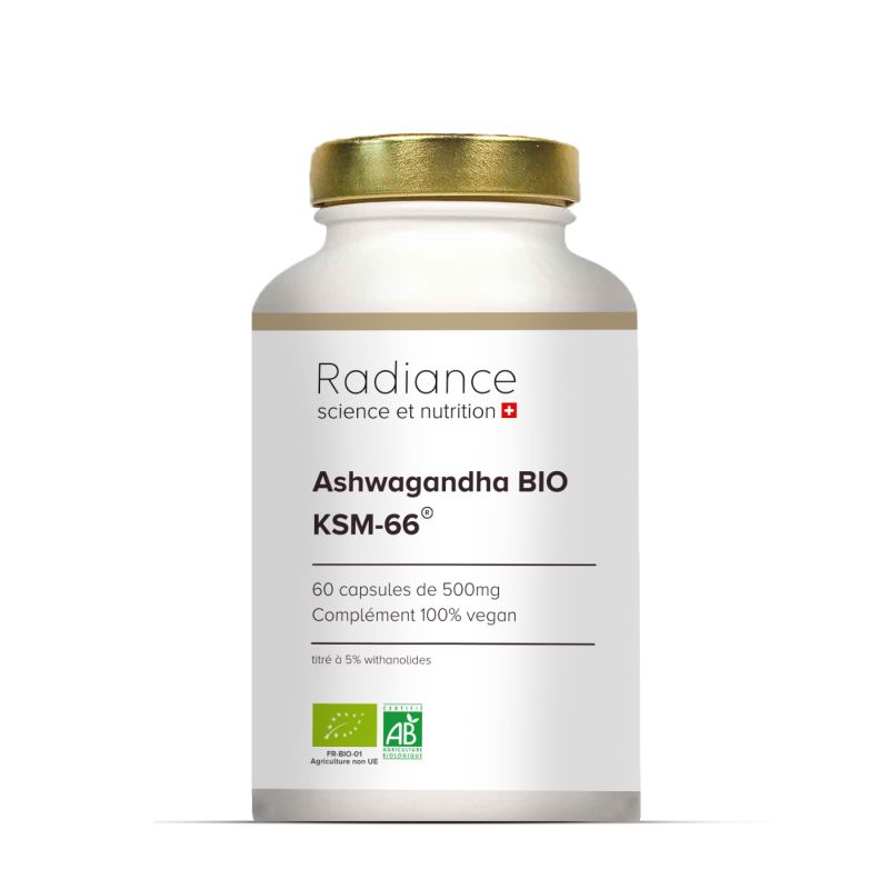 Ashwagandha KSM-66® Bio - Schlaf, Vitalität und Leistungsfähigkeit - 60 Kapseln (500mg) - Radiance Suisse