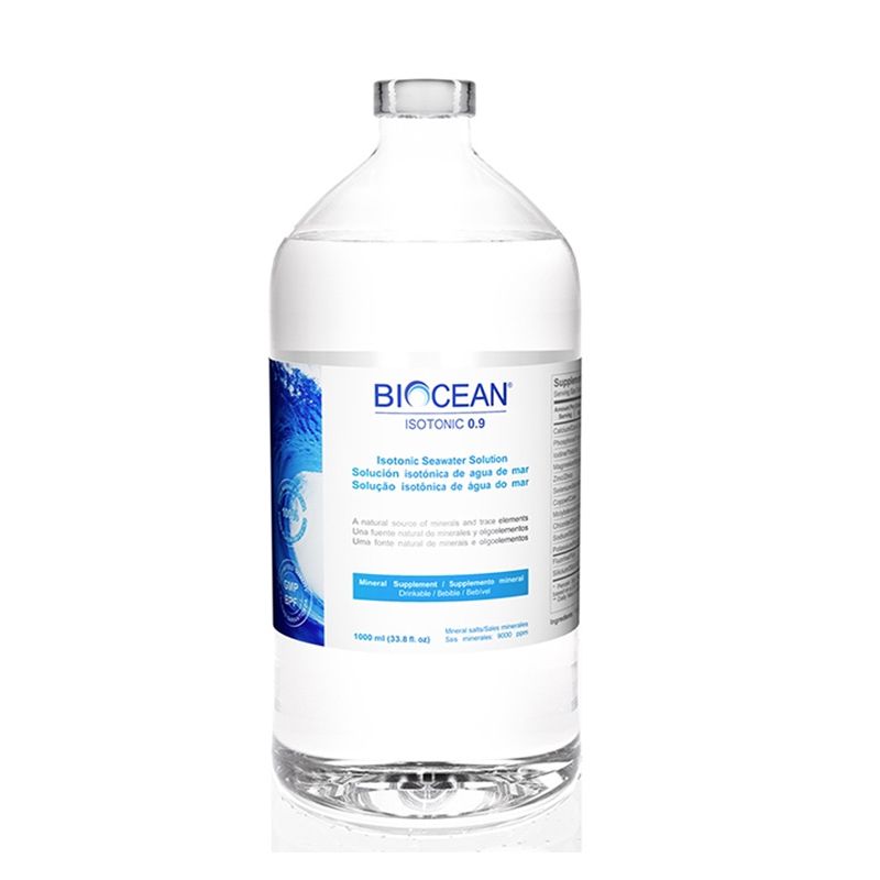 Solution isotonique d'eau de mer, Equilibre, Hydratation & nutrition cellulaire - Bouteille de 1 litre - Biocean