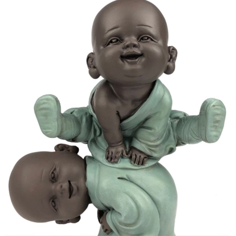 Statuette - "Die Bonzen amüsieren sich", 2 Baby-Buddhas beim Spielen - 9,5 cm hoch - Zen'Light