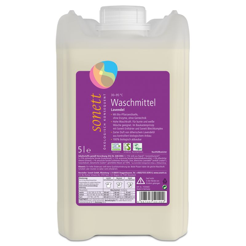 Detergente liquido ecologico, Lavanda per bianchi e colori - 5 Litri - Sonett