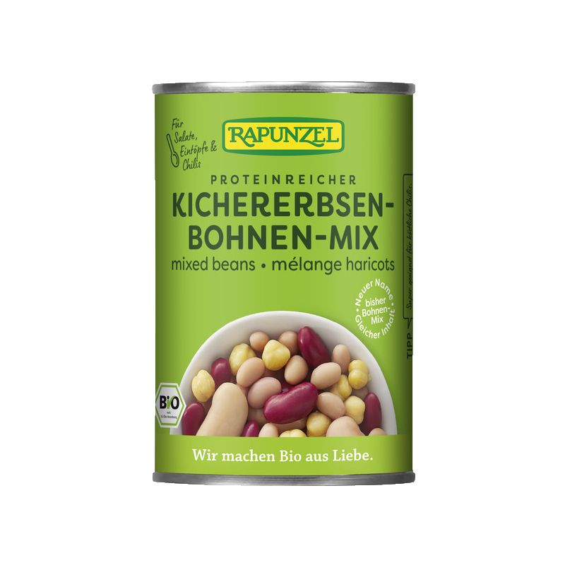 Mischung aus getrockneten Bohnen und Kichererbsen BIO aus der Dose (Italien) - 400g - Rapunzel