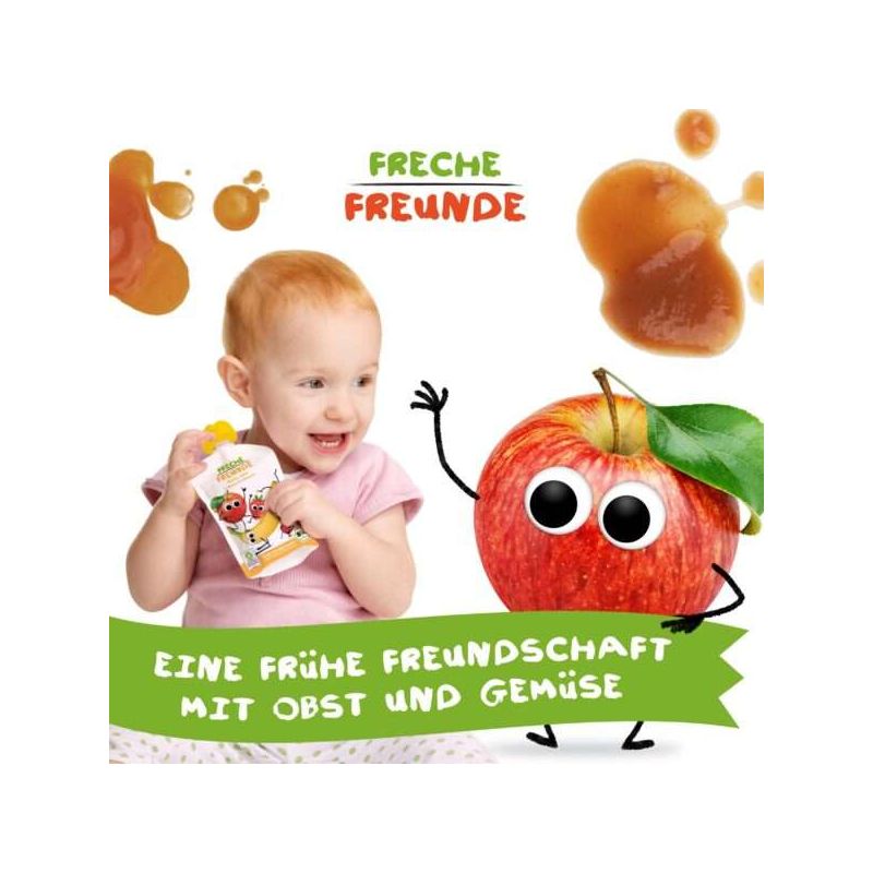 Compote de fruits BIO (Allemagne), Pomme, Banane, Fraise & Framboise - 100g - Freche Freunde