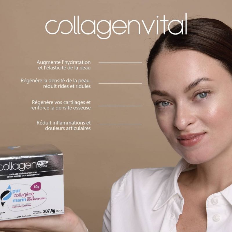 Collagen Vital Power - Collagène marin pur à forte concentration - 30 Sachets, 307,5g - Vita