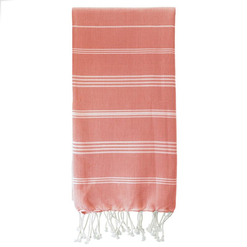 Fouta aus Bio-Baumwolle, Hammam-Kollektion, Weiß & Koralle - 100x200cm - Karawan