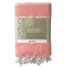 Fouta en coton biologique, Collection HAMMAM, Blanc & Corail - 100x200cm - Karawan