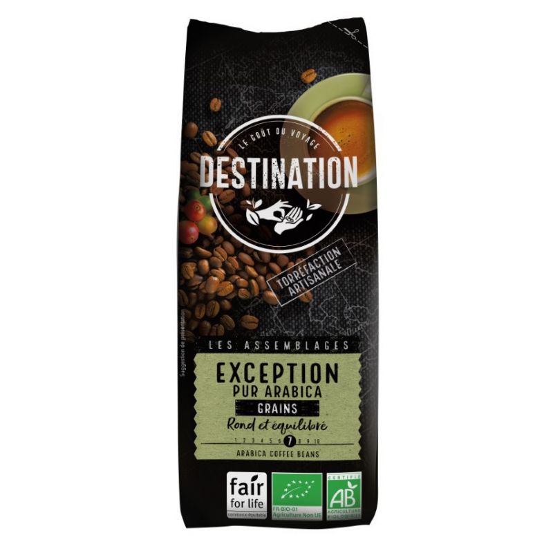 Caffè Pure Arabica, Assemblage Exception, Biologico e del Commercio Equo e Solidale (in grani) - 250 g - Destination Café