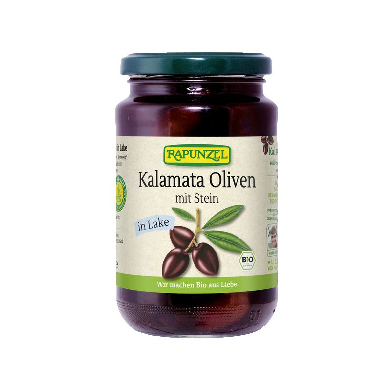 Kalamata-Oliven BIO mit Kernen (in Salzlake, Griechenland) - 355g - - - - - - - - - - - - - - - - - - - - - - - - - - - - - Rapu