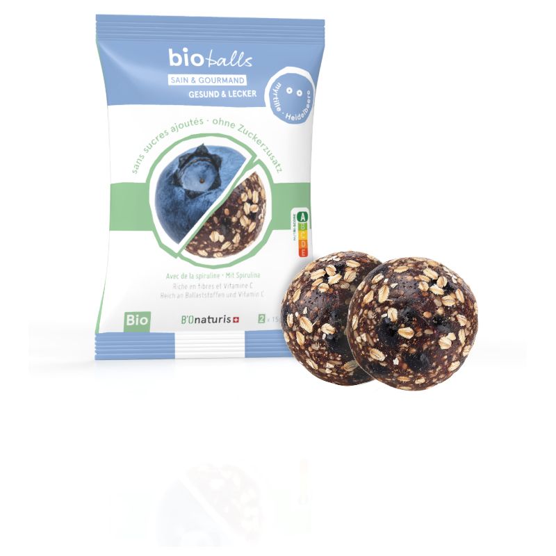 BioBalls, Gesunde und leckere Kugeln mit Spirulina, ohne Zuckerzusatz – Spirulina-Heidelbeere – 2x15g – BIOnaturis