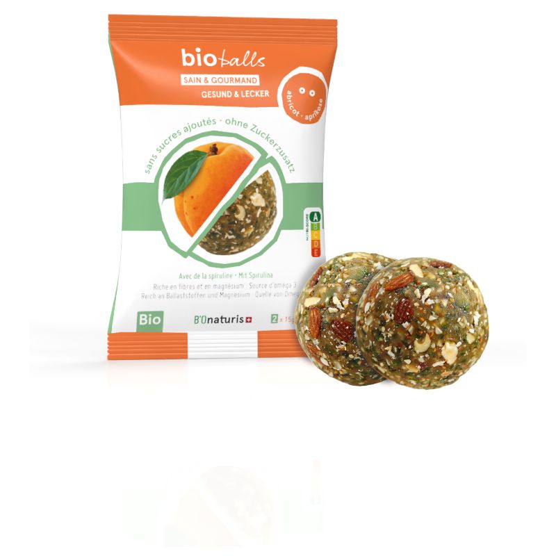 BioBalls, Sfere sane e gustose con Spirulina, senza zuccheri aggiunti – Spirulina-Albicocca – 2x15g – BIOnat