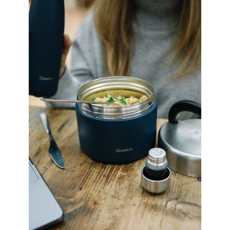 Isotherm-Essensbox (oder Suppenbehälter) aus doppelwandigem Edelstahl, mit Griff - Granit Blau - 600ml - Qwetch