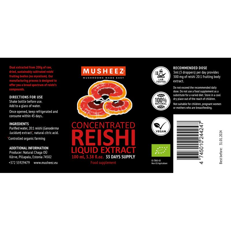Reishi BIO, extrait liquide concentré de champignon vital - 100ml - NaturKraftWerke