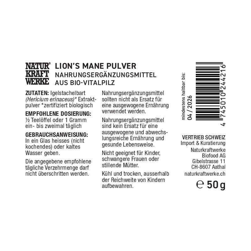 Lion's Mane BIO, Vitalpilz-Extraktpulver - 50g - NaturKraftWerke