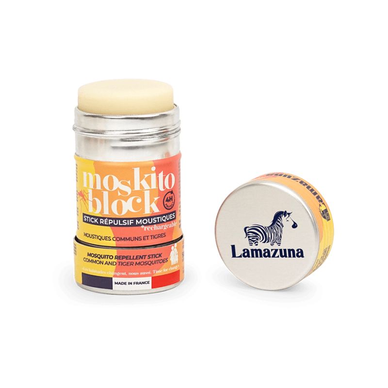 Moskito Block – Stick Solido & Ricaricabile Antizanzare, contro zanzare tigre e comuni – Con scatola in alluminio – Lamazuna