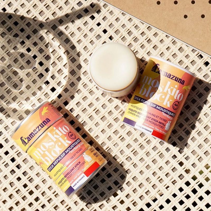 Moskito Block - Le stick Répulsif Solide & Rechargeable, contre le moustiques tigres et communs - Avec boite alu - Lamazuna