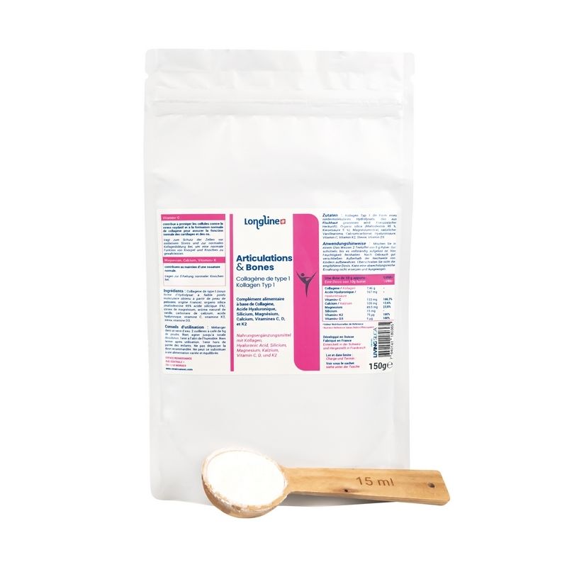 Collagène de Type1 en poudre - Articulations & Bones, avec acide hyaluroniques - 150g - Longline