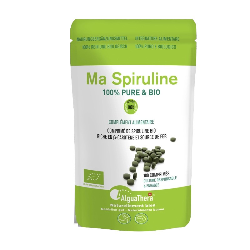 Französische Spirulina, 100 % rein und Bio – 180 Tabletten (90 g) – AlguaThera