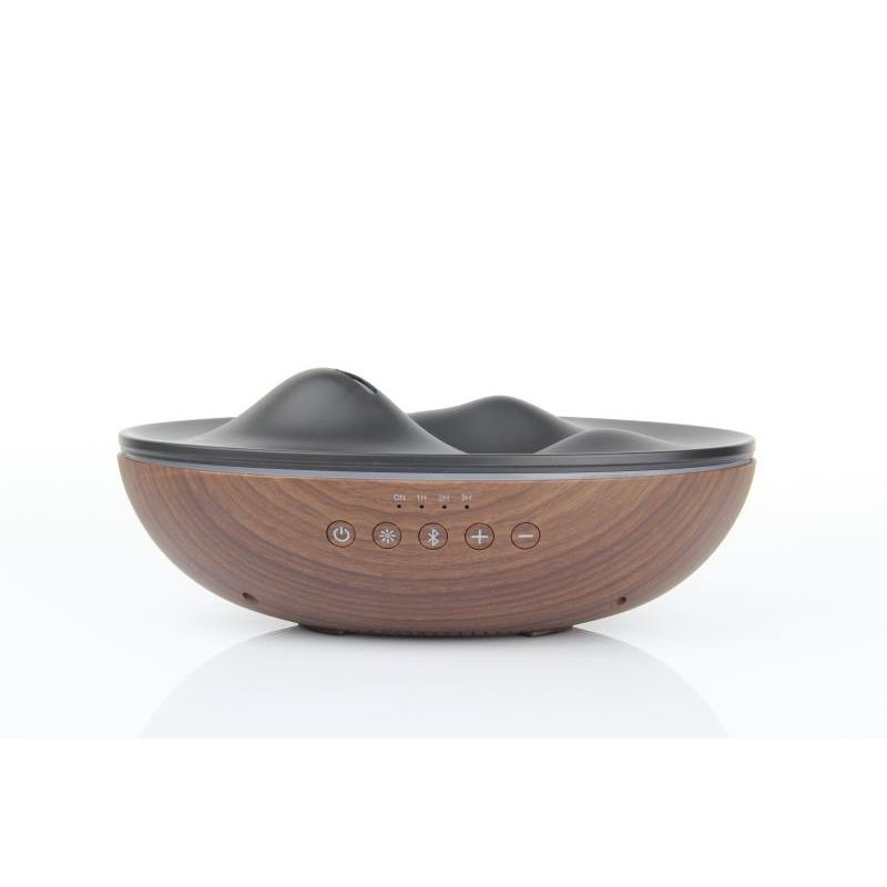 Diffuseur d’huiles essentielles ultrasonique "ONDA" - Haut-parleurs Bluetooth & éclairage LED - Imitation bois